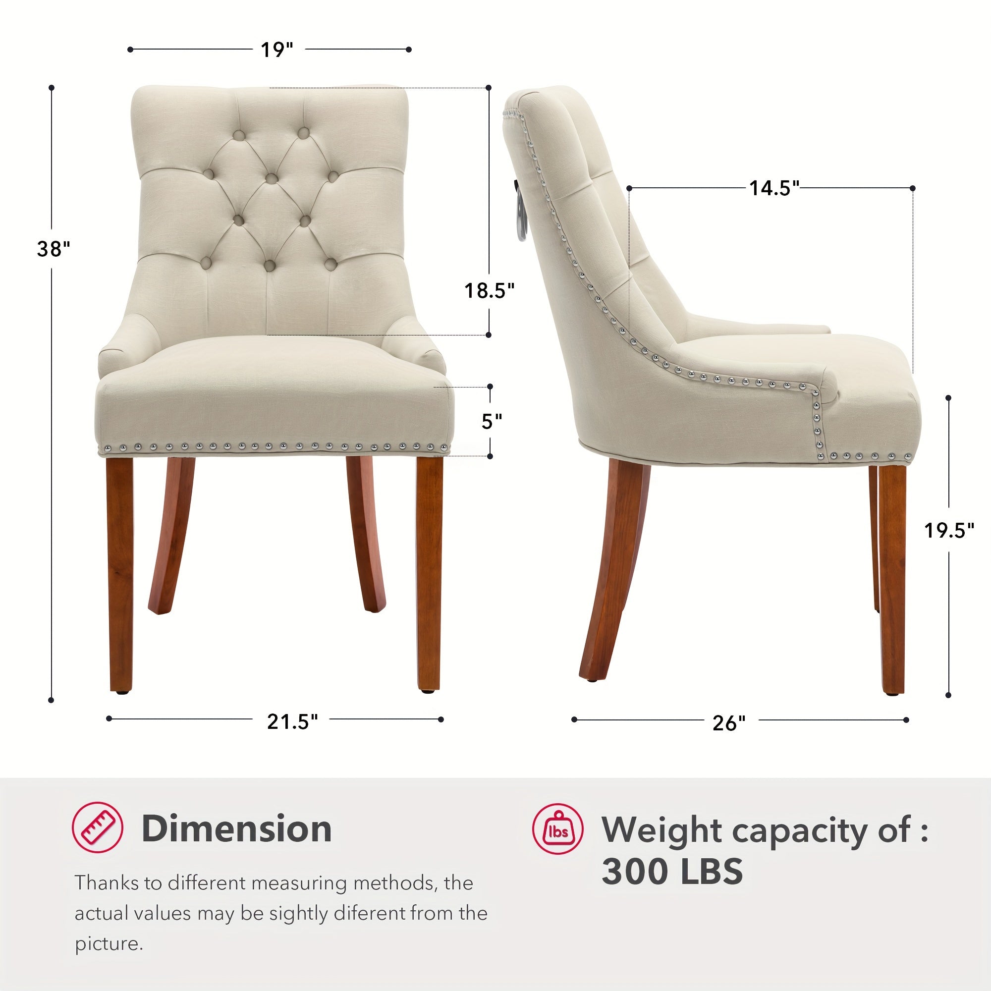 Upholstered Dining Chairs With Arms, Set Of 2, Dining Room Chairs With Solid Wood Legs And Tufted Backrest