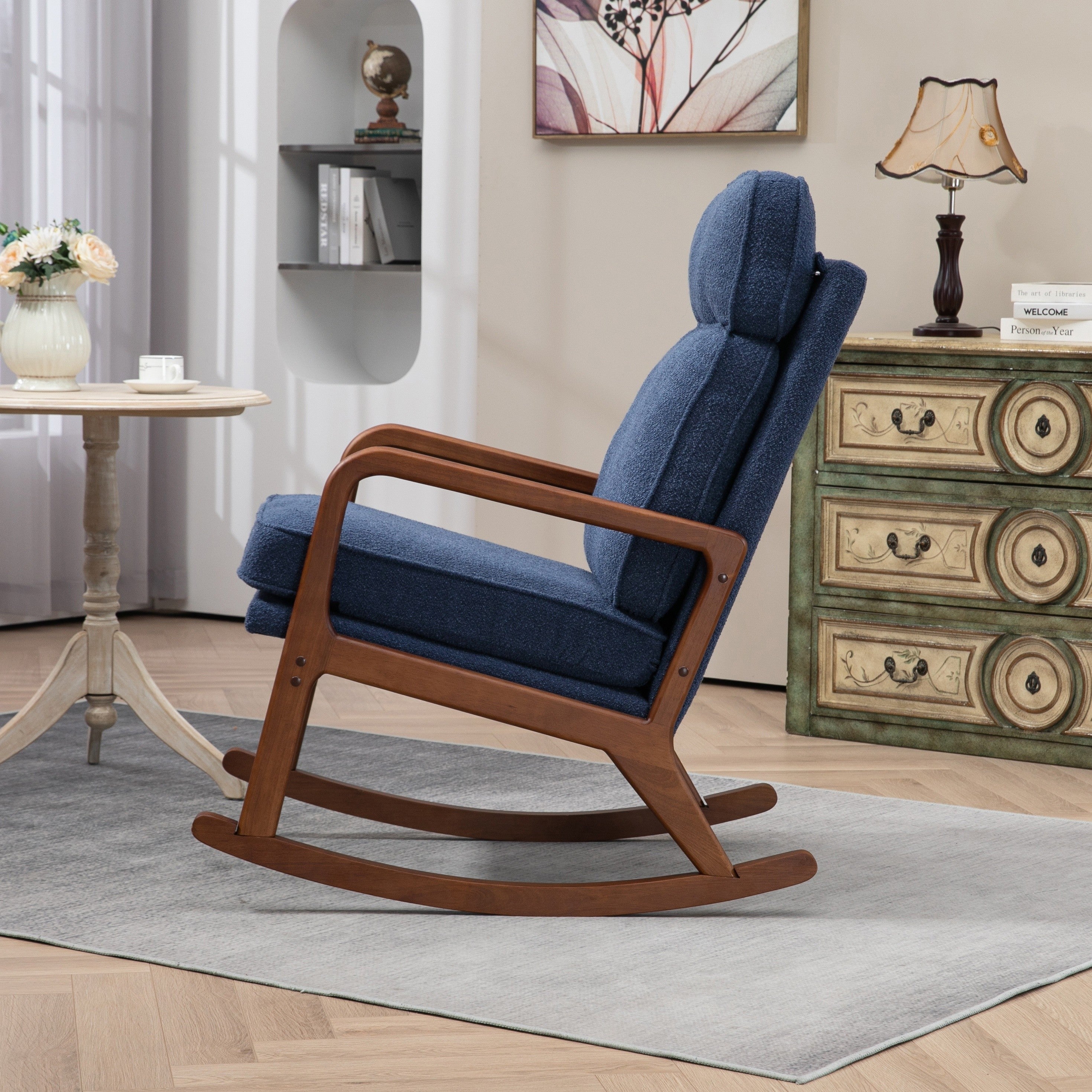 Rocking Accent Chair Modern Living Room Armchair, High-Back Nursery Lounger