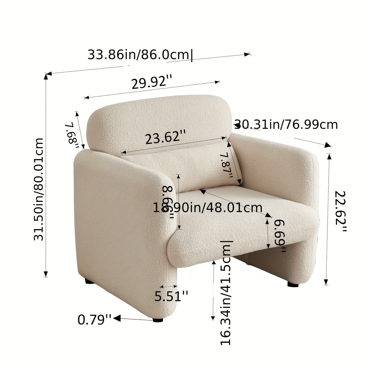 33.86" Accent Chairs Modern Sherpa Lamb Fabric Armed Chair Comfy Upholstered Armchair Leisure Single Sofa Chair with a Waist Pillow for Bedroom, Office and Living Room