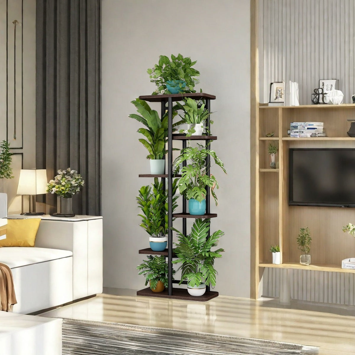 Tall Plant Stand Indoor 7 Tier Metal Plant Shelf Black Plant Holder Large Plant Rack for Mutiple Plants Pots for Patio Garden Corner Balcony Living Room