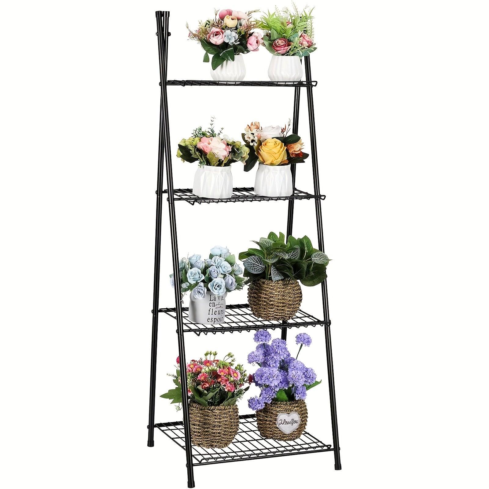 Ladder Shelf Plant Stand, 4-Tier Metal Plant Stand Plant Shelf, Flower Holder Display Stand, Ladder Plant Stand Shelf, Flower Stand Plant Rack, For Living Room, Balcony Garden