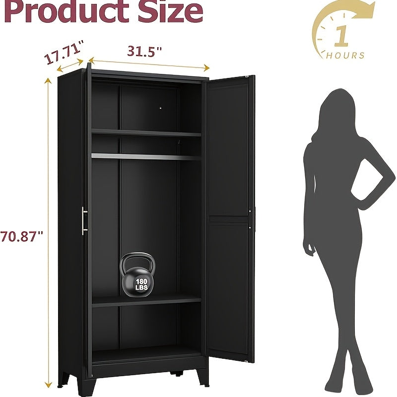 70.87"H Metal Wardrobe Cabinet with Hanging Rod, Freestanding Metal Clothing Storage Cabinets with 2 Doors, Armoire Wardrobe Closet with Adjustable Shelves for Bedroom, Living Room, Laundry Room and Cloak Room