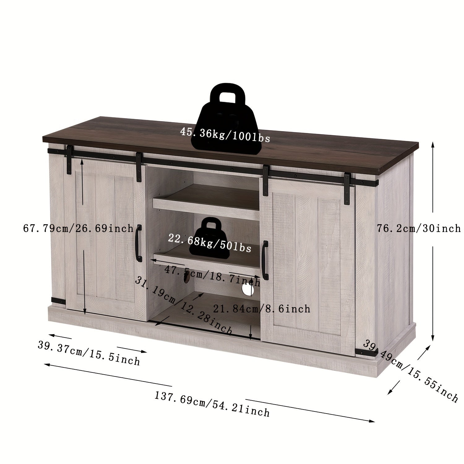 1pc Modern Farmhouse Wood TV Stand Sliding Barn Door Wood Entertainment Center Home Living Room Storage Table TV Stands