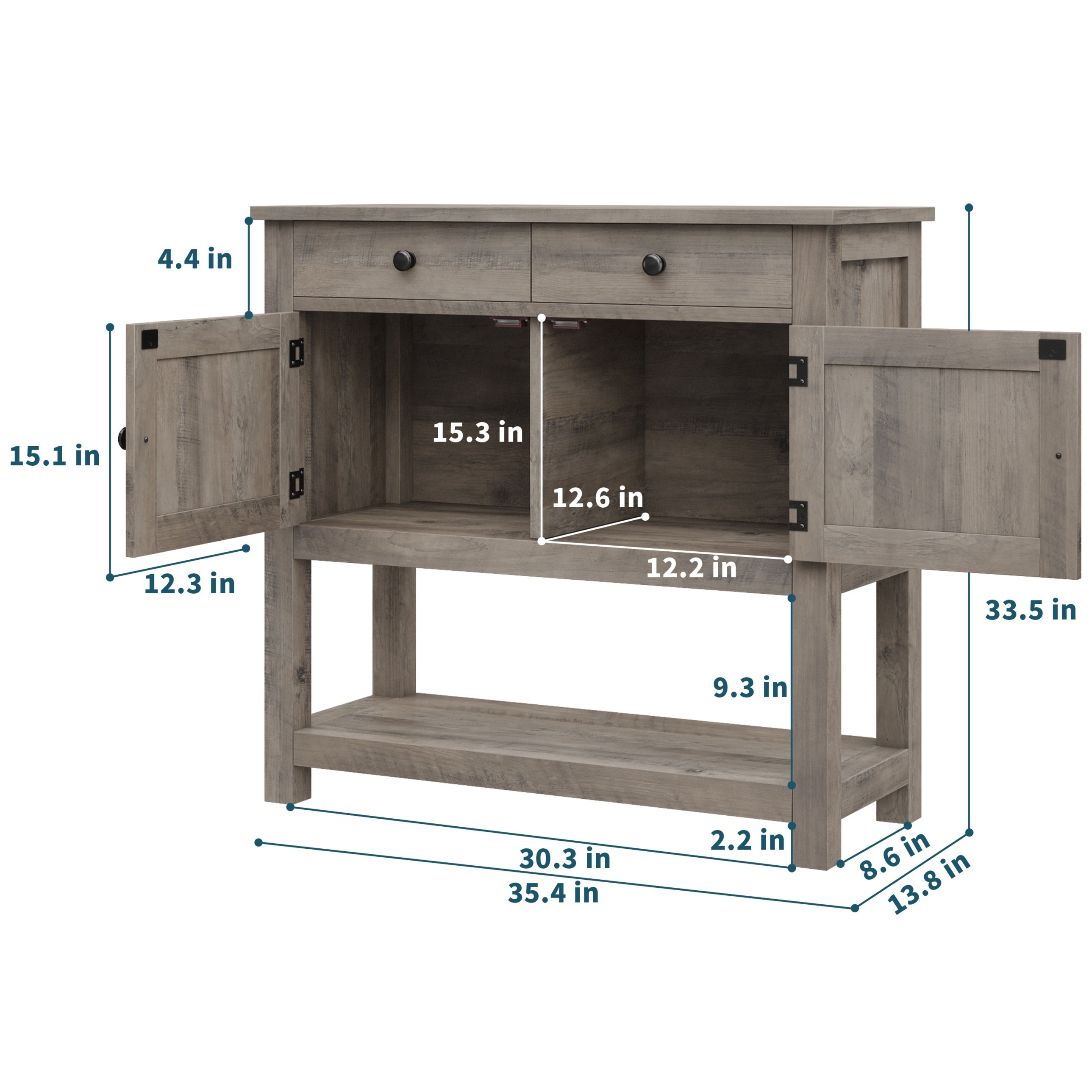 Farmhouse Console Table with 2-Door Cabinet & 2 Drawers, Coffee Bar, Entryway Table with Storage Shelf, Sofa Table Buffet Sideboard for Kitchen, Hallway, Entry Way, Dining, Living Room, Ash Gray, Rustic Brown, White +