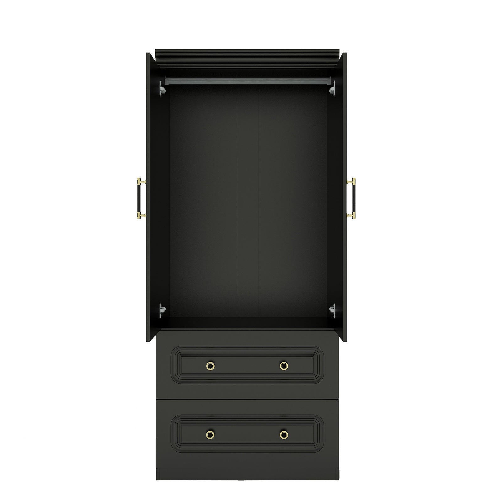 Black 3-Door Freestanding Wardrobe Armoire Closet - Modern Bedroom Organizer with Mirror 2 Hanging Rods 2 Drawers and 2