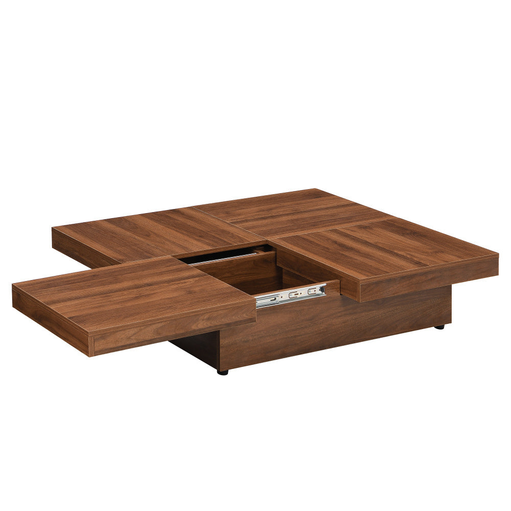 Elegant Walnut-Finish Square Coffee Table with Sliding Top & Storage - 39.4" Marble Veneer, Sturdy MDF Construction