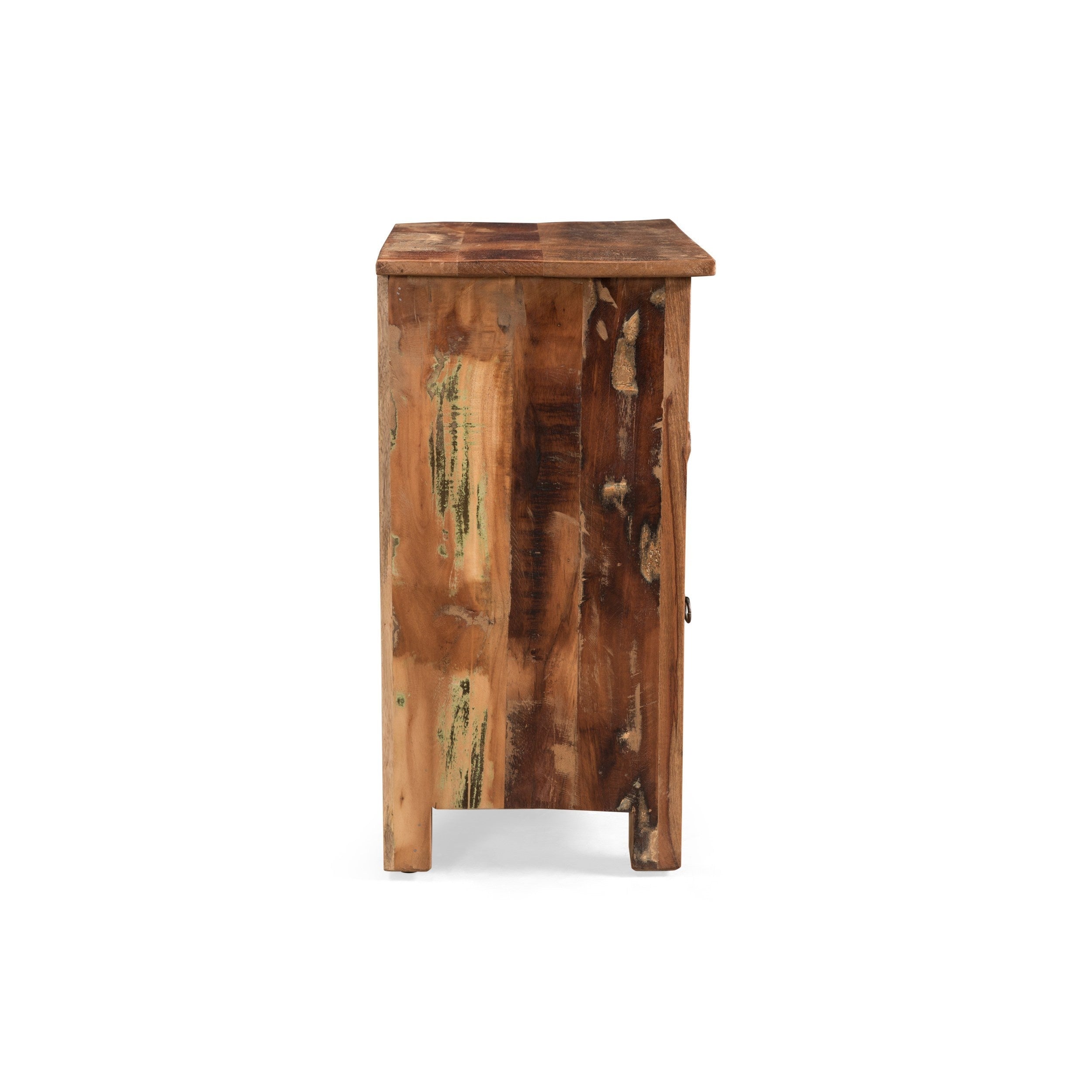 Handcrafted Recycled Wood Rustic Nightstand Side Table With Drawer Cabinet Slatted Door And Decorative Latch