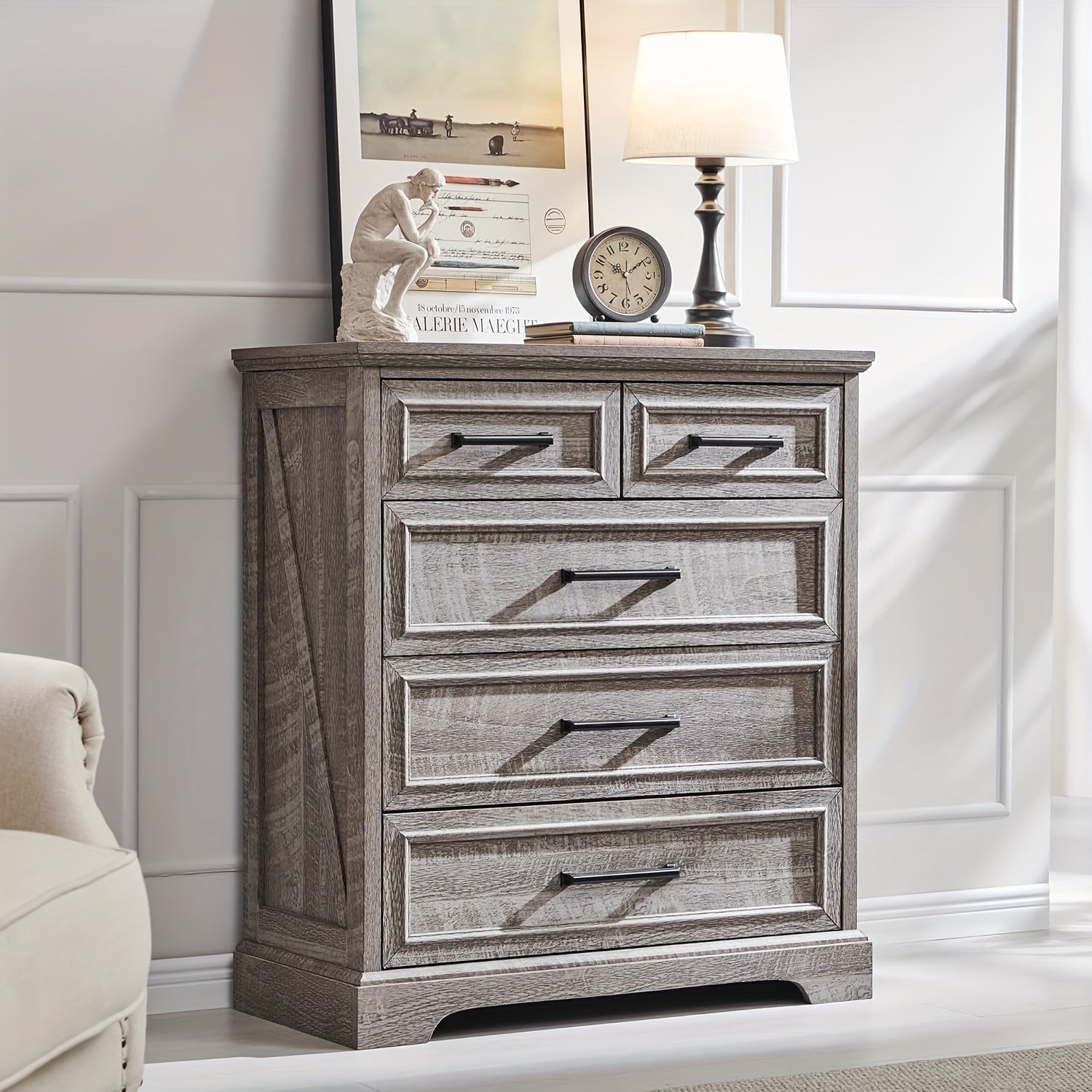 5 Drawer Dresser For Bedroom 36 Inch Tall Modern Dresser Chest Of Drawers Rustic Wood Storgae Organizer With Large