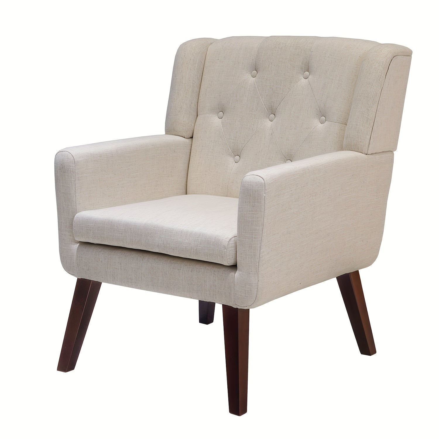 Single Lounge Chair Accent Chair with Arms, Upholstered Living Room Sofa Chair, Modern Cozy Armchair with Pin Decor on Backrest and Wood Legs