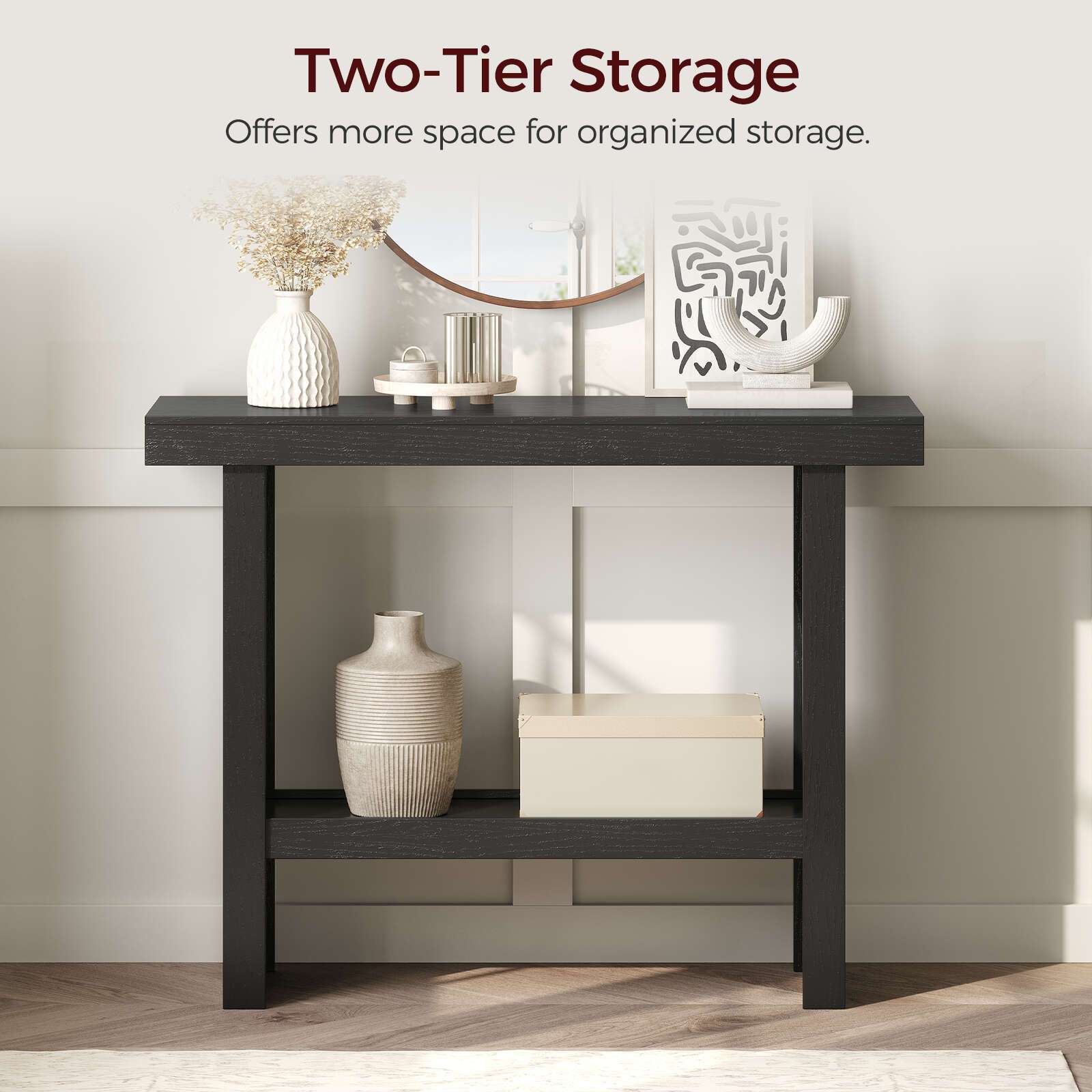 Modern Black Console Table 39.4" - Space-Saving Entryway & Narrow Sofa Side Table, Easy Assembly for Living Room, Hallway, Foyer, MAHANCRIS