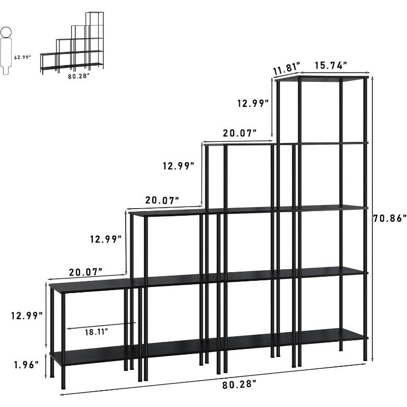 14 Shelves Bookshelves, Industrial Ladder Corner Bookcase, Rustic 5-Tier Display Open Shelf Storage Organizer for Living Room