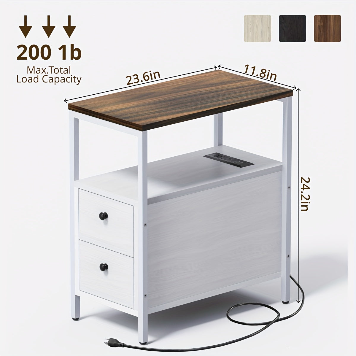 Side Table 1pc Narrow Nightstand With 2 Drawers Living Room End Table With Storage Slim Bedside Table For Small Spaces