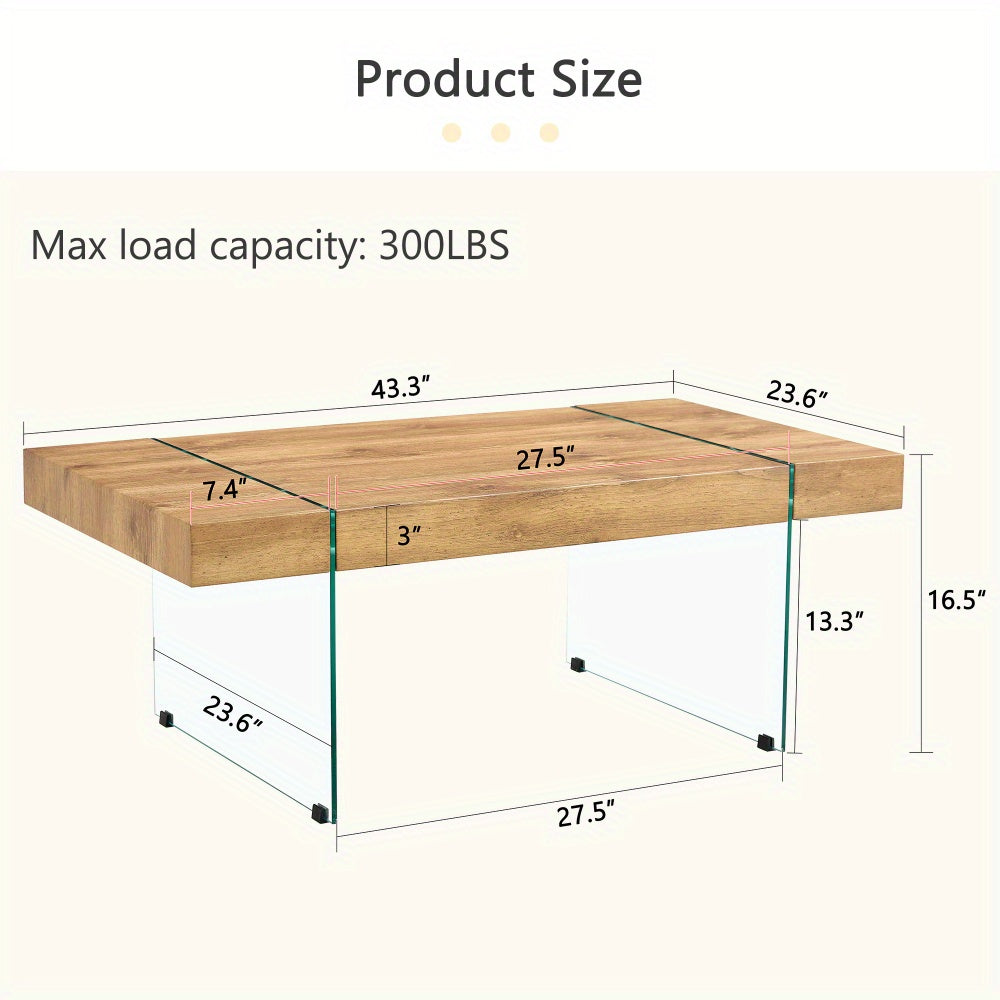 Coffee Table, Rectangle Faux Marble Coffee Table With Tempered Glass Legs, Tea Table Suitable for Living Room, Dining Room, Home Décor w/ Faux Marble Top