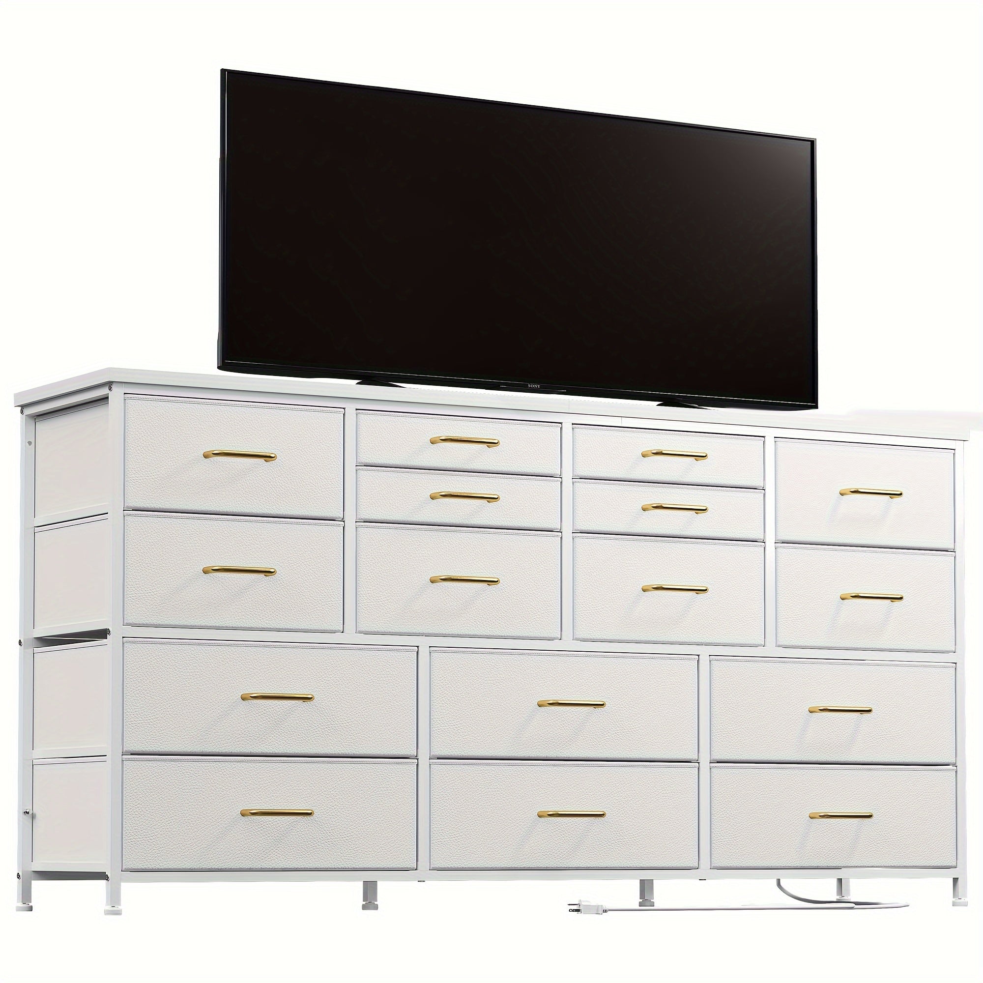 Dresser TV Stand With Power Outlet & USB White Dresser For Bedroom With 16 Drawers TV Stands For Living Room TV Stand With Storage For Bedroom, Media TV Console Table 51.1''W*11.8''D*34.8''H