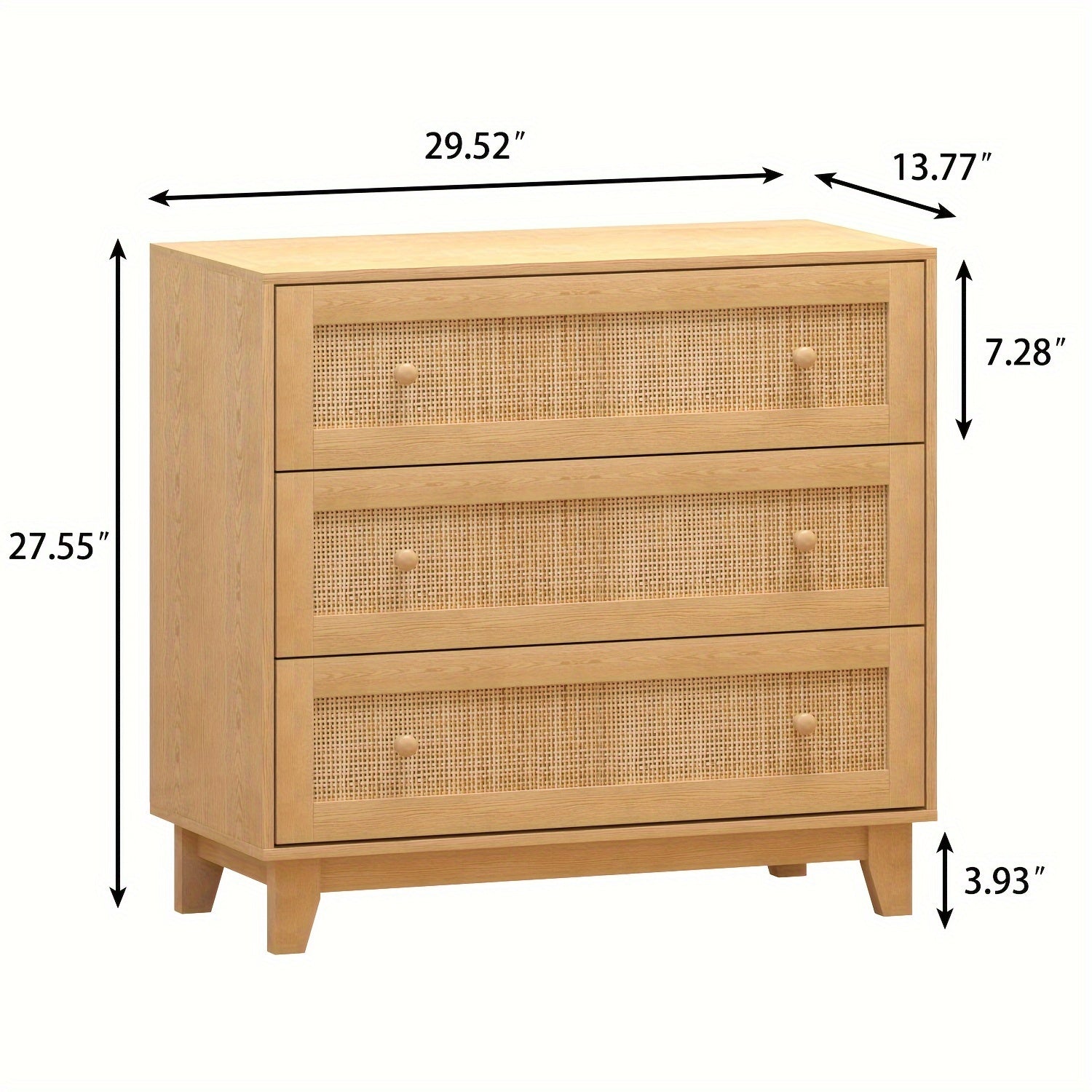 Rattan Dresser For Bedroom 3 Drawer, Storage Organizer With Drawers, Natural Wooden Dresser, Boho Nightstand Modern Chests Of Drawers For Bedroom, Living Room, Entryway, Hallway