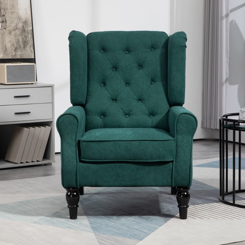 Button-Tufted Accent Chair with High Wingback, Rounded Cushioned Armrests and Thick Padded Seat, Dark Green