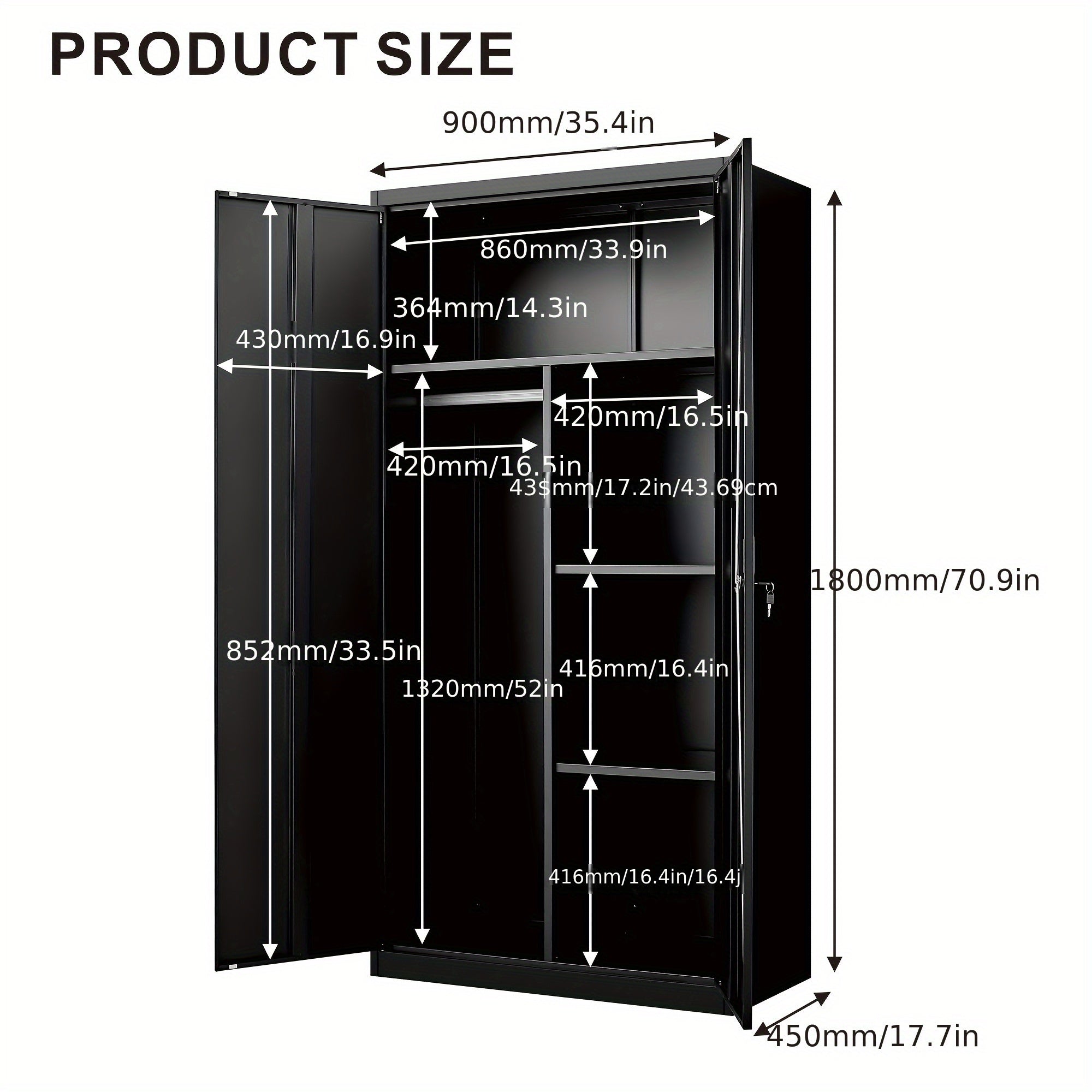 70"Tall Metal Wardrobe Cabinets With Lock, Clothing Storage Cabinets With Hanging Rod And Adjustable Shelves, Closet For Home Living/Laundry Room/Department (black), Mounted Closet Systems