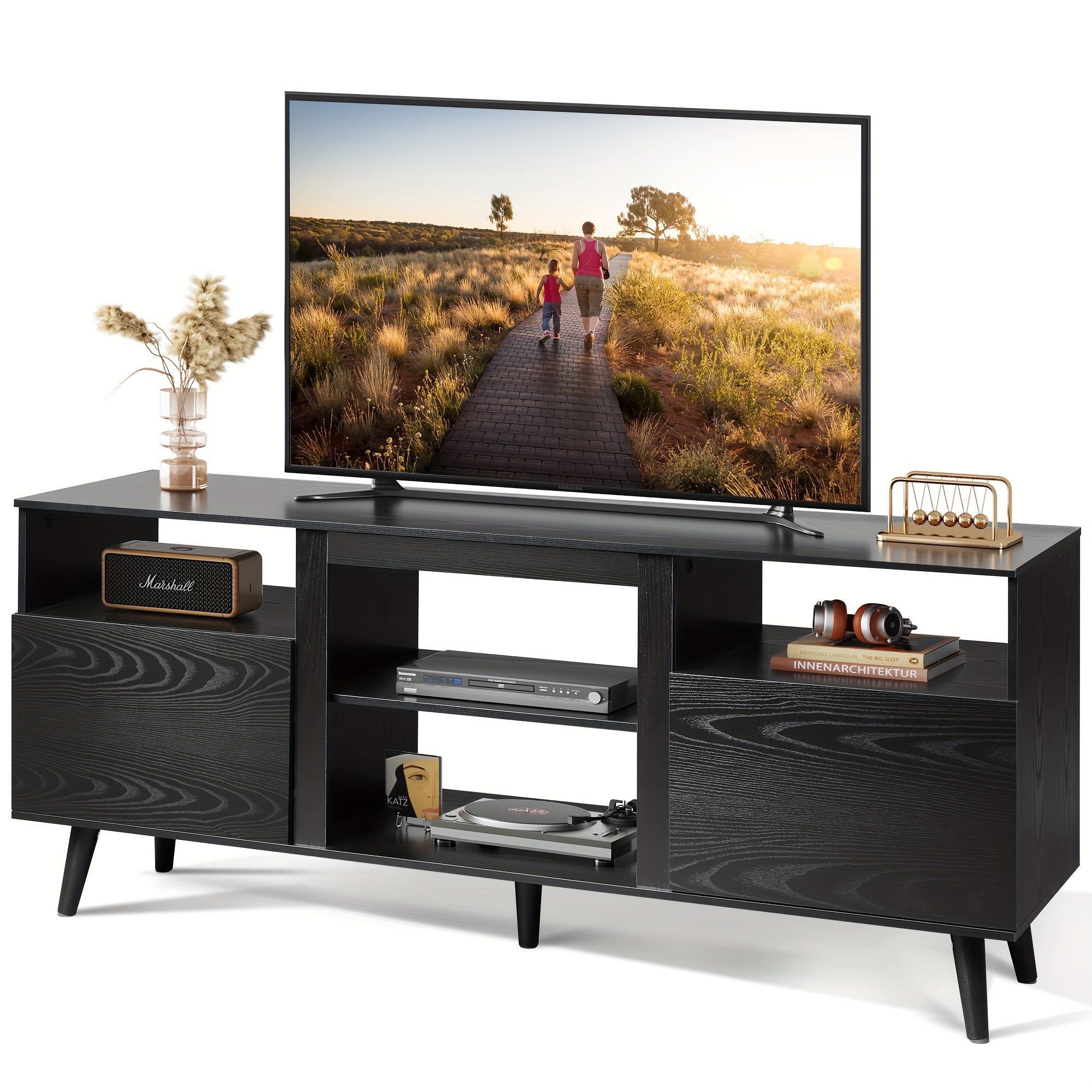 TV Stand for 65 Inch TV, 58 inch Entertainment Center with 2 Storage Cabinets, Media Console for Living Room, Bedroom and Office