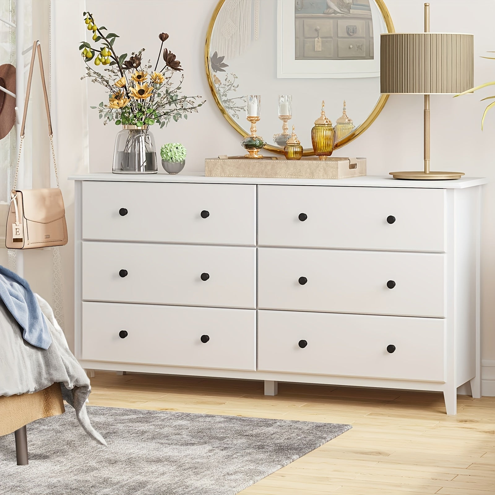 6 Drawer Dresser Large Capacity Storage Cabinet With Metal Slides For Bedroom Living Room White - White - Dresser