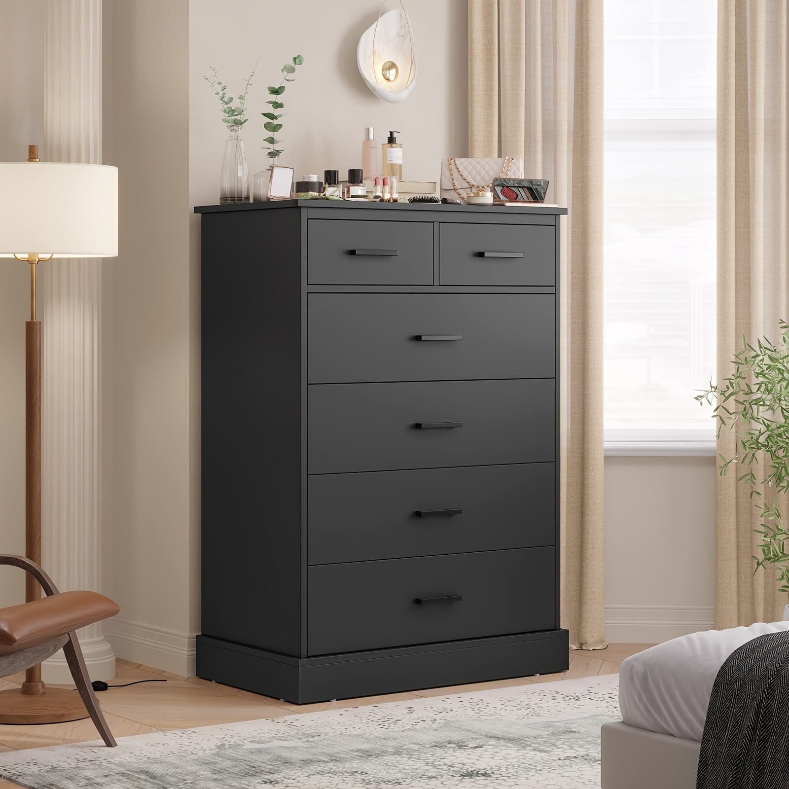 Bedroom Dressing Table 6 Drawer Chest Large Capacity Storage Cabinet Tall Dressing Table For Bedroom Hallway Entryway