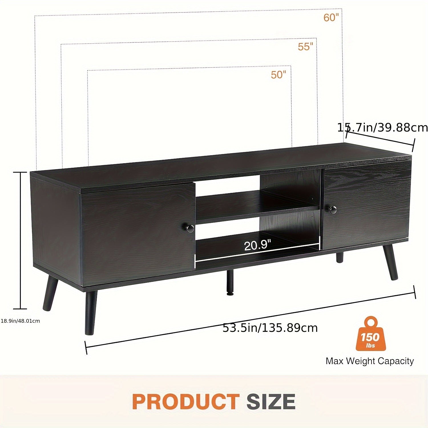 Modern TV Stand for 55 60 inch TV with 2 Storage Cabinet and Open Shelf, TV Cabinet, TV Media Console, Wood TV Table for Living Room, Bedroom, Office