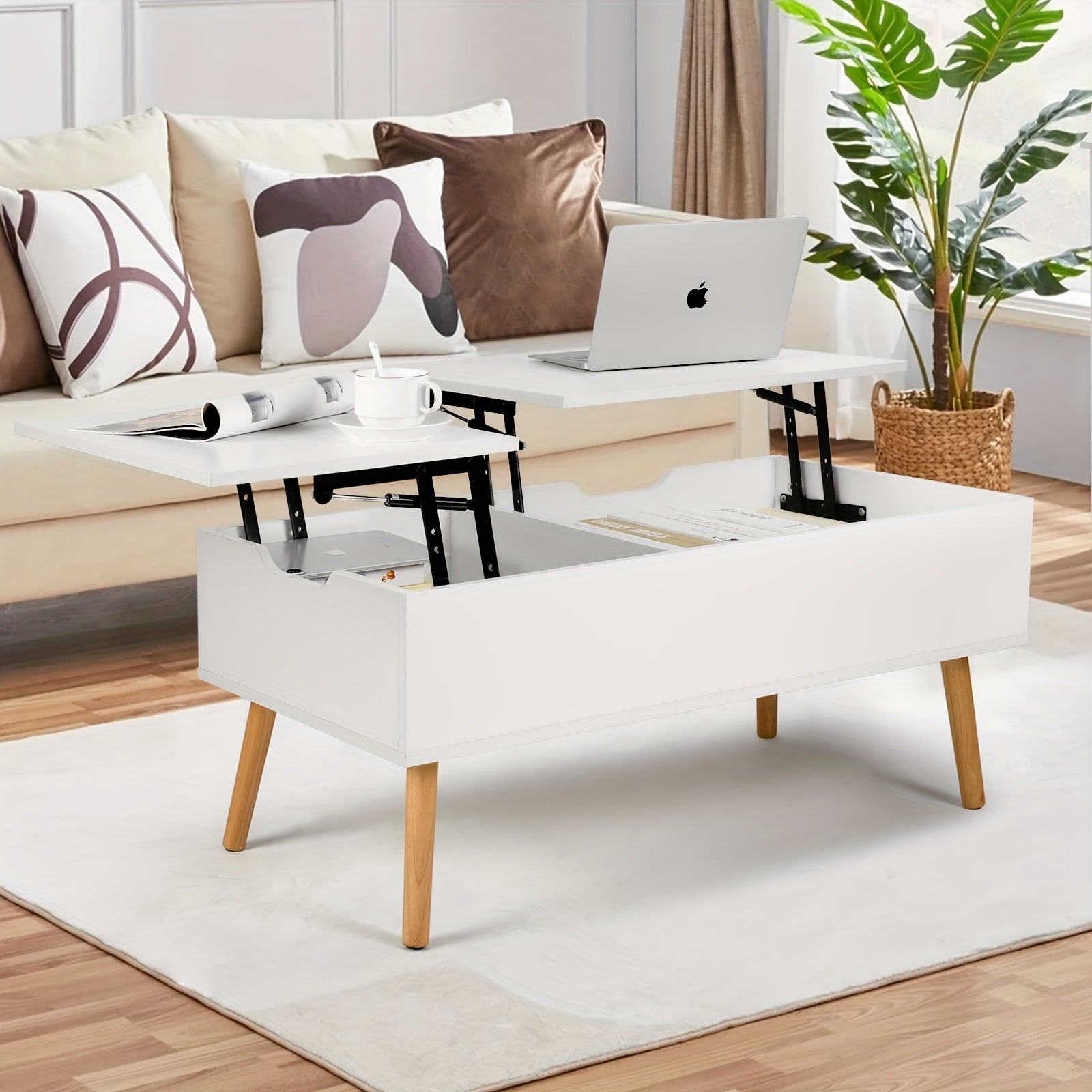 Lift Top Coffee Table, Modern Wood Coffee Table with Storage, Double Lift Tabletop Sofa Table, Hidden Compartment and Drawer for Apartment, Home