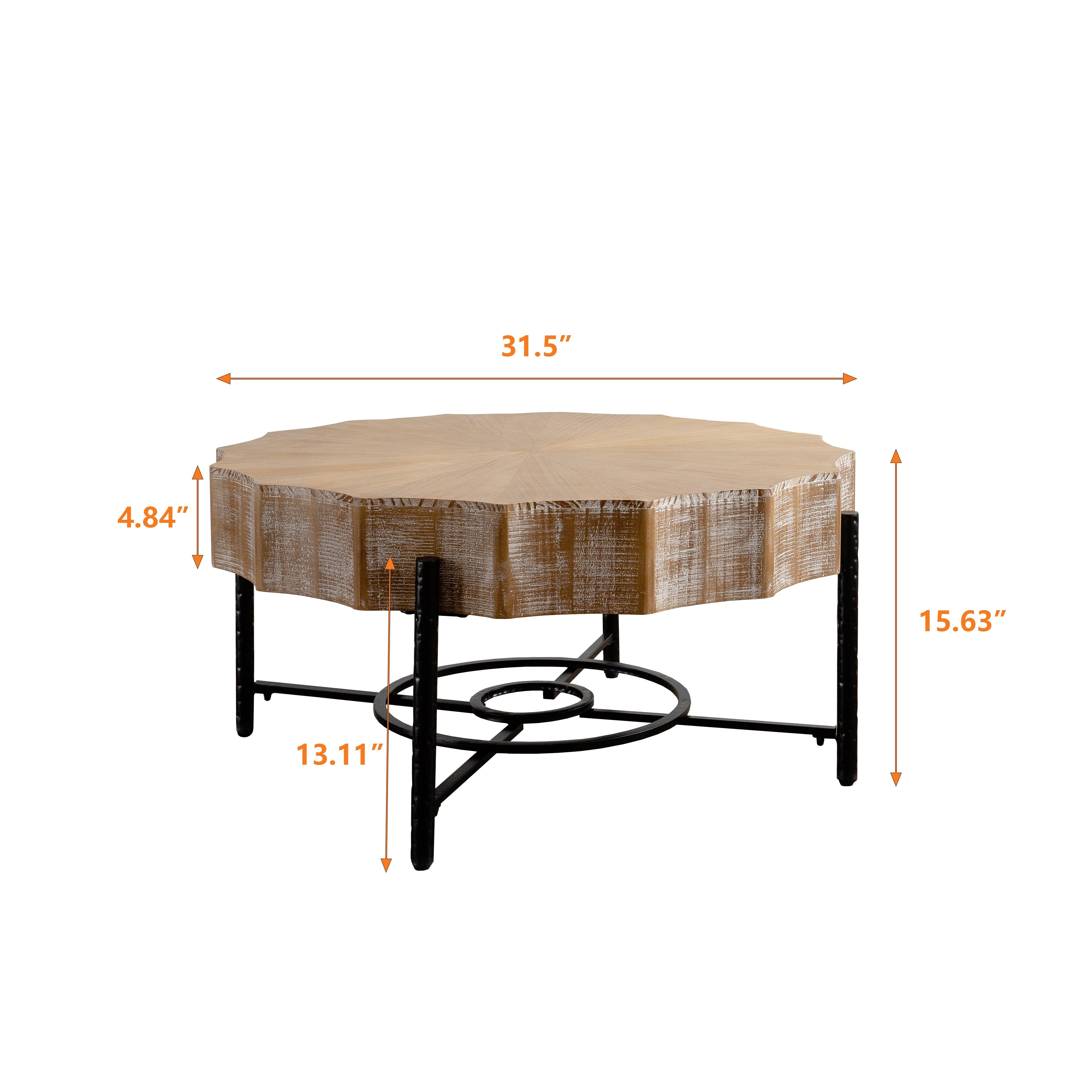 Vintage Patchwork Lace Shape Coffee Table With Natural Pine Grain Table Top And Dimpled Metal Cross Legs, Cedar Coffee Table Set, For Living Room, Meeting Room