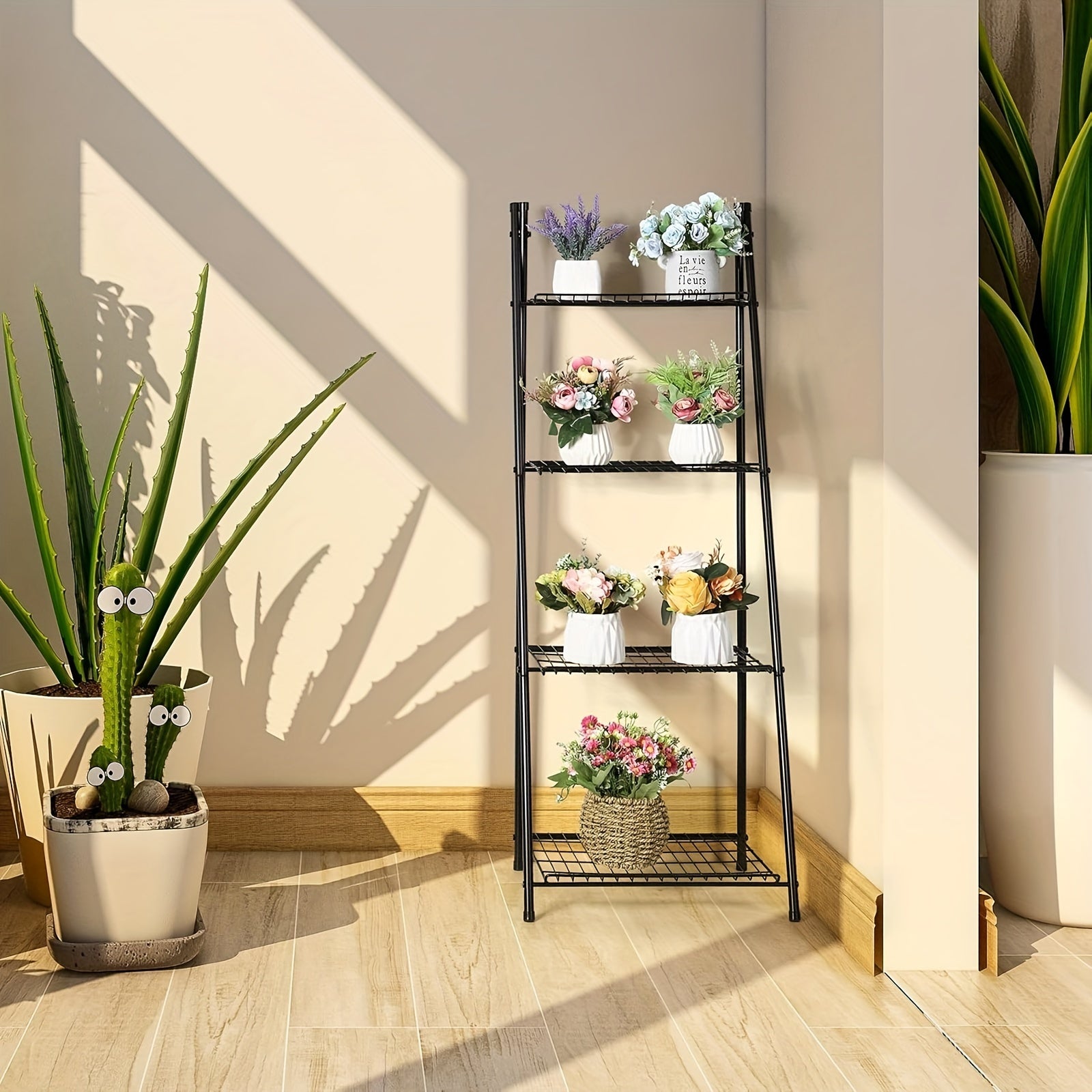 Ladder Shelf Plant Stand, 4-Tier Metal Plant Stand Plant Shelf, Flower Holder Display Stand, Ladder Plant Stand Shelf, Flower Stand Plant Rack, For Living Room, Balcony Garden