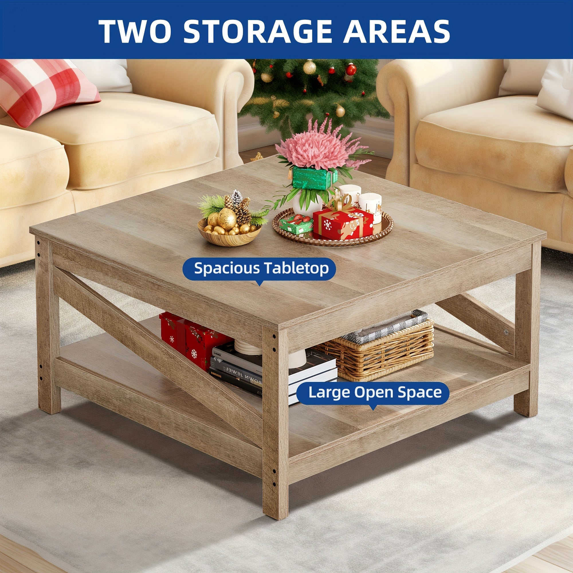 Versatile Oak Coffee Table With Ample Storage For Cozy Living Room