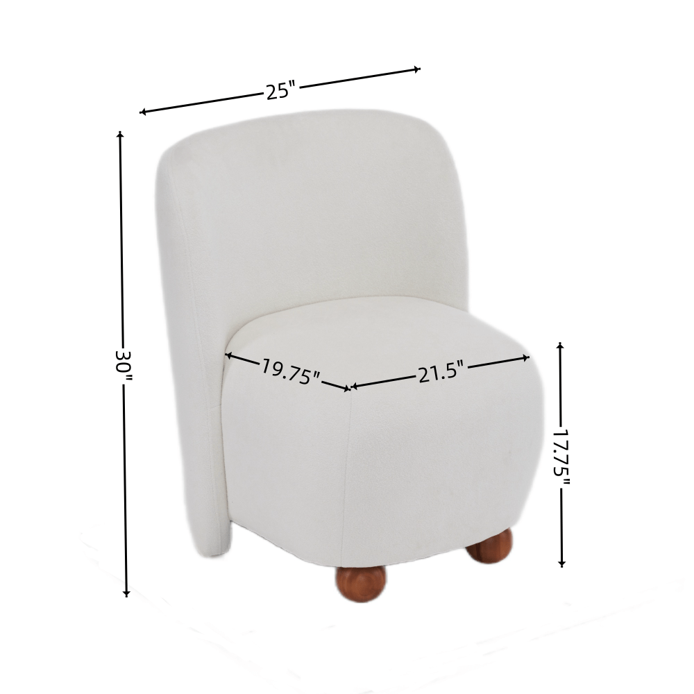 Ultra-Soft Modern Low-Back Armless Accent Chair with Skin-Friendly Upholstery and Exquisite Round Pine Wood Feet, for Small Living Spaces, Living Room, Bedroom, Balcony, Office, Reading Nook, White