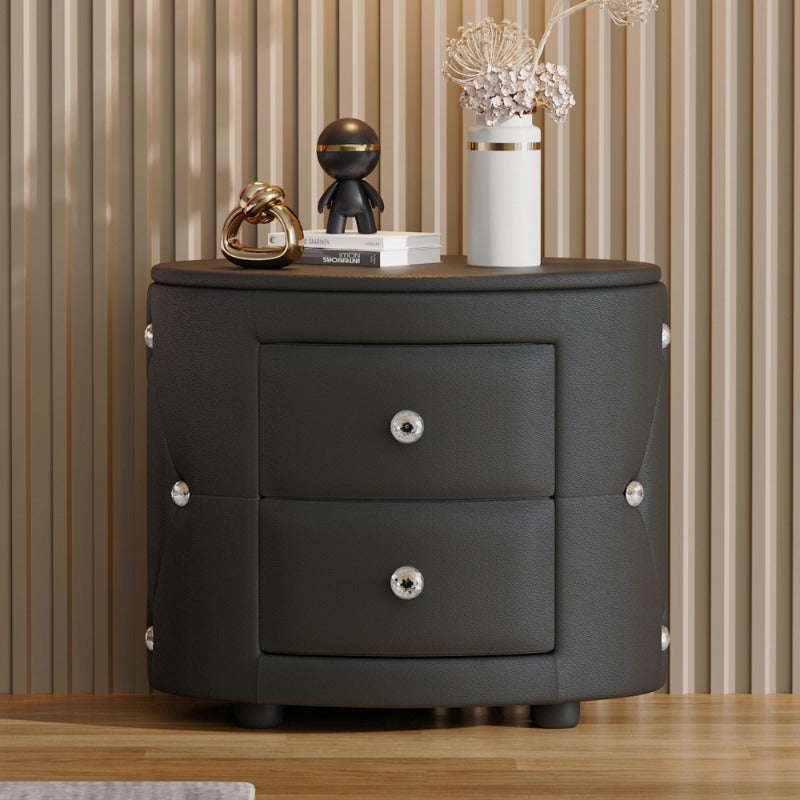 Black PU Nightstand with 2 Drawers & Crystal Handle, Fully Assembled Except Minor Parts, Stylish Bedside Storage, Sleek Design, Ideal for Different Interior Styles, Durable and Practical, Bedroom Essential.