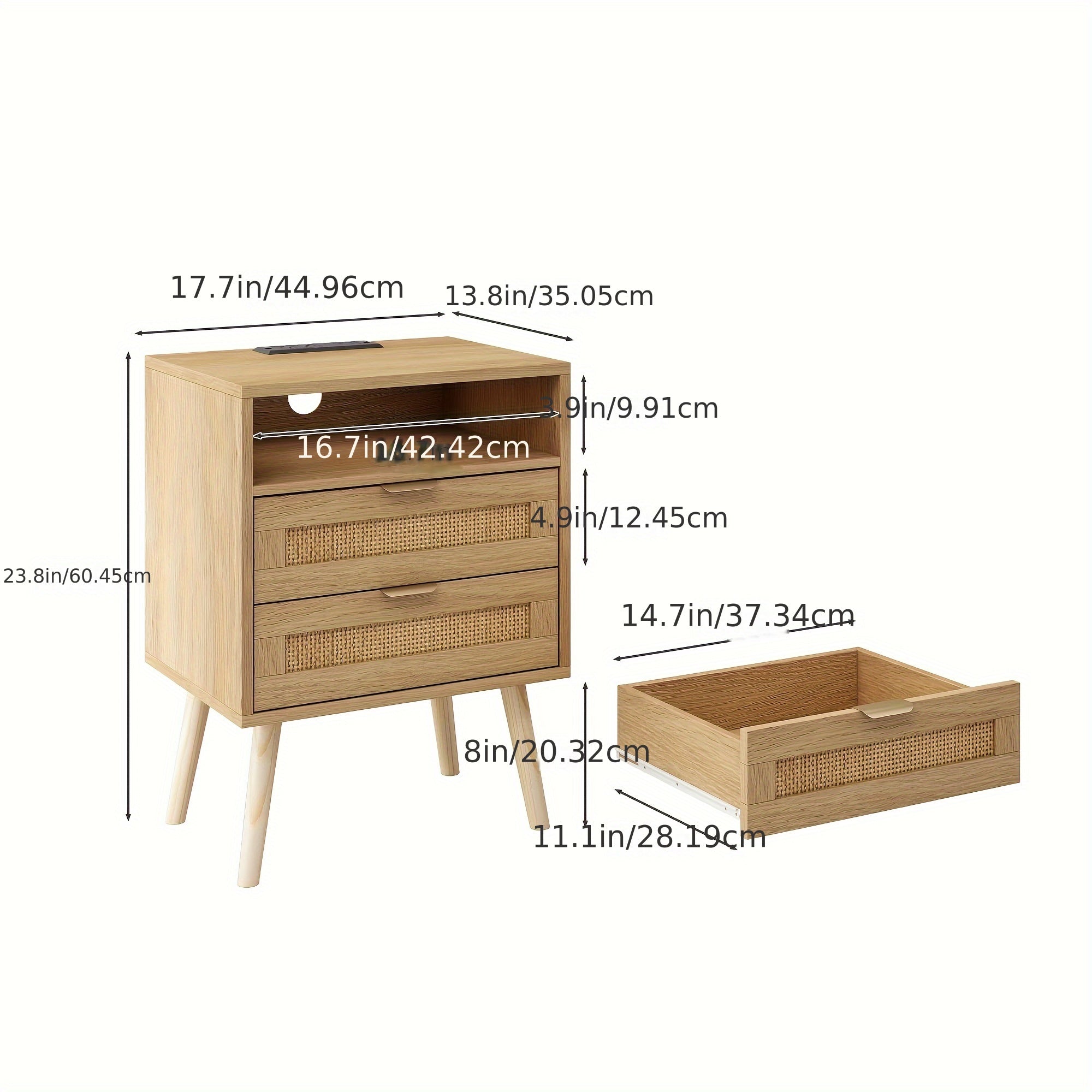 Side Table With 2 Drawer, Skinny Nightstand Table Narrow Side Sofa Table For Small Spaces, End Table With Storage For Living Room