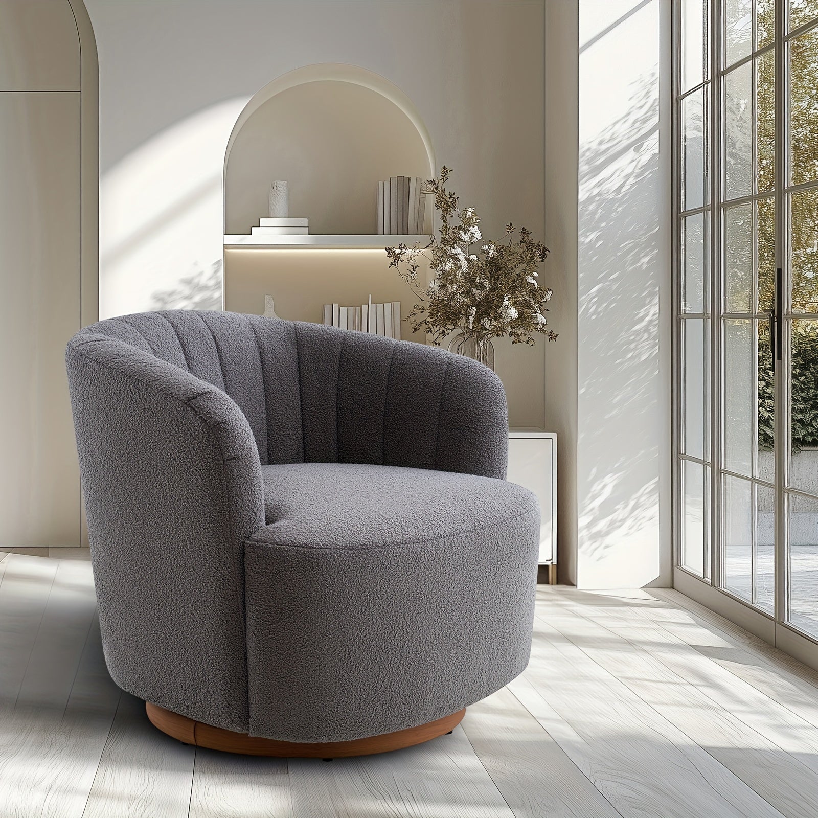 Modern Swivel Accent Chair - Cozy 360° Rotating Barrel Chair with Luxurious Velvet Upholstery, Solid Wood Frame & Iron Fittings, Perfect for Living Room, Bedroom, Vanity or Reading - Cream/White, Comfy Chair