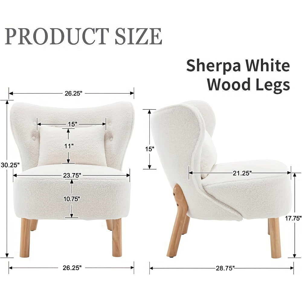 1pc Cozy Sherpa Upholstered Accent Chair with Curved Backrest - Modern Reading Chair with Lumbar Support, Wooden Legs & Armrests, Perfect for Living Room, Bedroom, or Office - Easy to Clean, Brown, Chair for Living Room