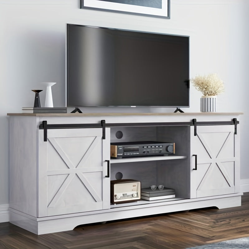 Farmhouse TV Stand for TVs up to 65'', Entertainment Center with Barn Doors, TV Media Console Cabinet, Grey Wash