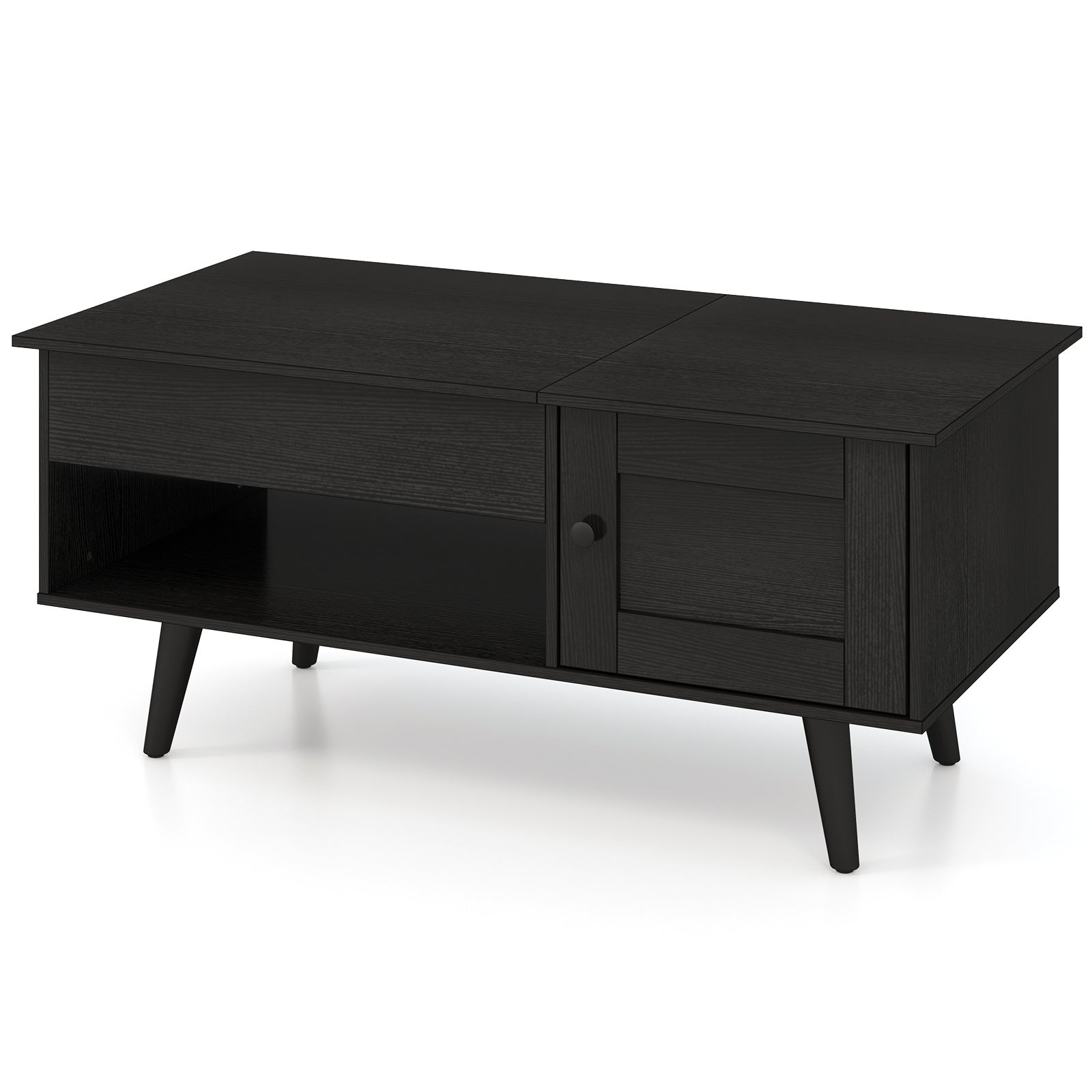 Contemporary Lift Top Coffee Table with Hidden Storage Compartment and Adjustable Height, Wood Construction with Open Shelf and Cabinet, No Electricity Required, Home and Office Furniture