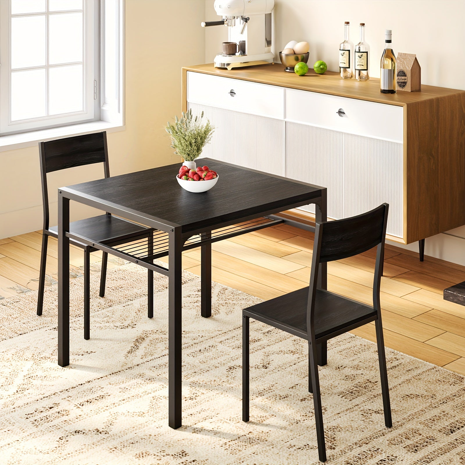 Dining Table Set For 2, 3 Piece Kitchen Table With 2 Chairs For Small Space, Apartment, Kitchen, Dining Room, Space-Saving, Black