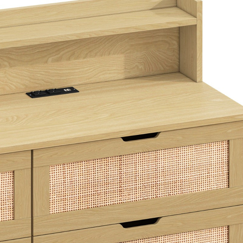 Chic Rattan Storage Cabinet with 6 Drawers - Metal Frame Ideal for Bedroom & Living Room Organization - As Picture