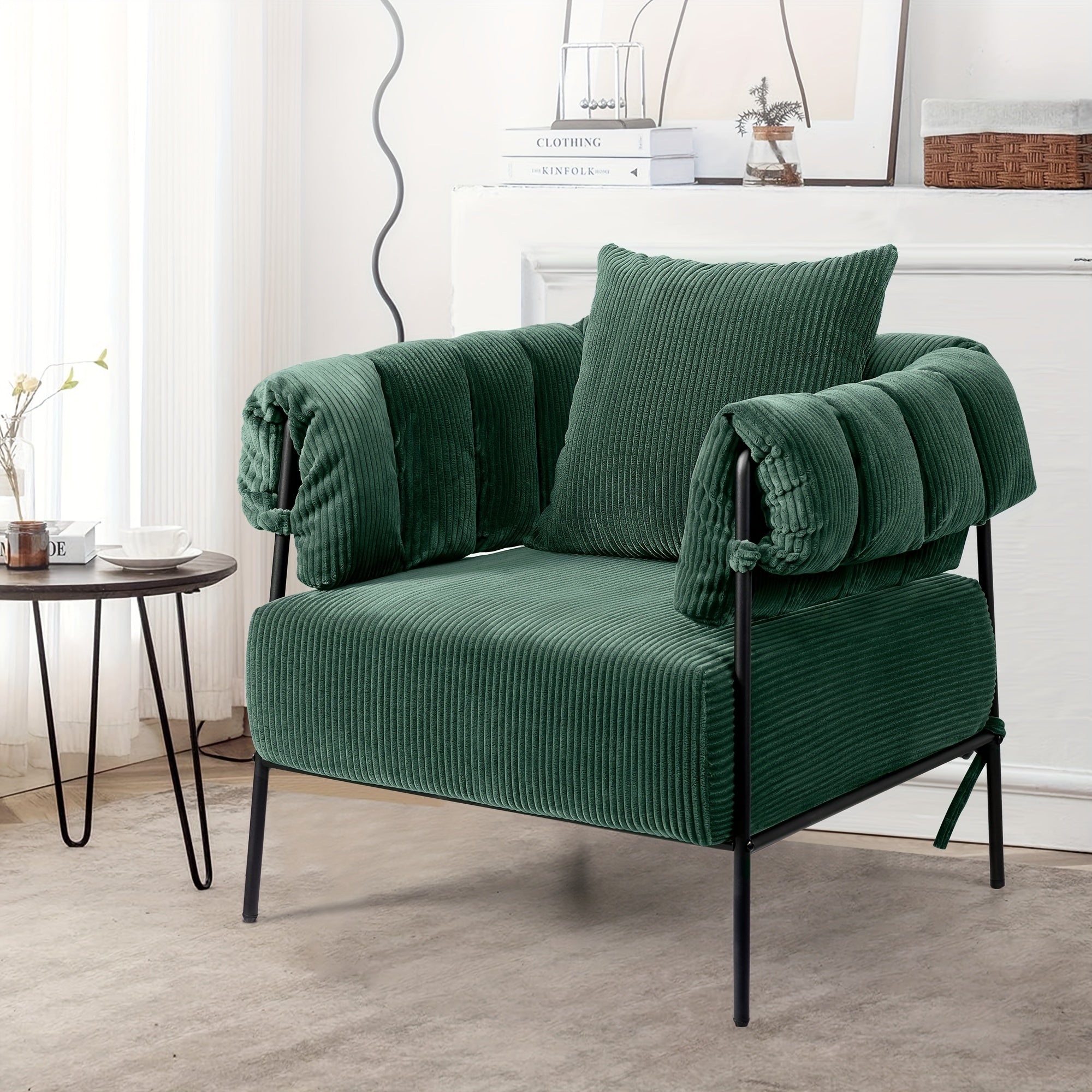 Sofa Chair Corduroy Fabric Modern Accent Chair With Metal Legs And High-Density Sponge Cushions