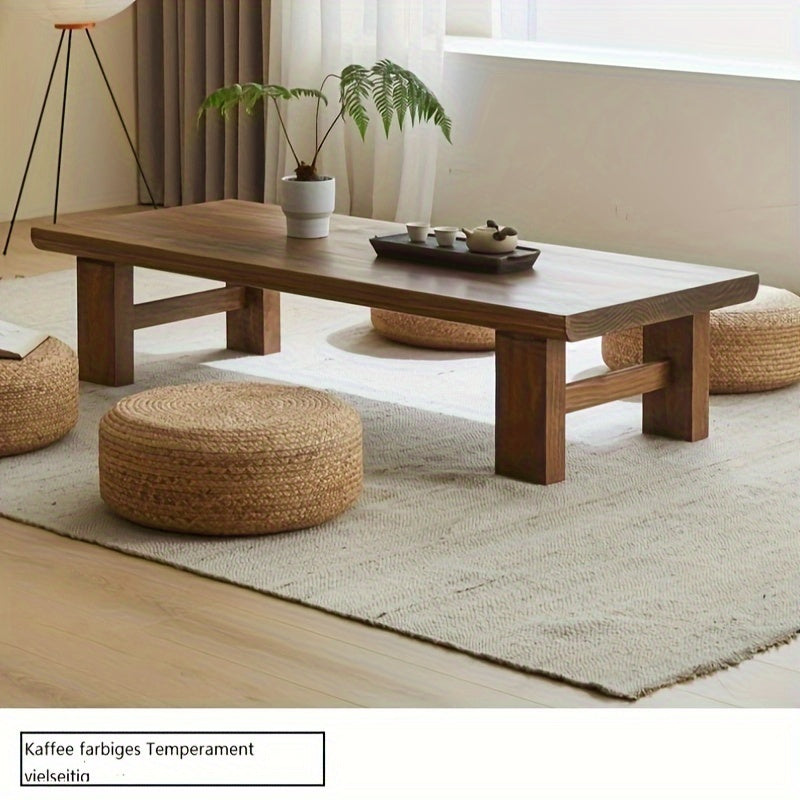 Casual Style Solid Wood Coffee Table - Minimalist Modern Japanese-Inspired Low Tea Table, Portable Design with Sturdy Leg Base, Natural Wood Tabletop for Living Room, Tatami Floor Seating