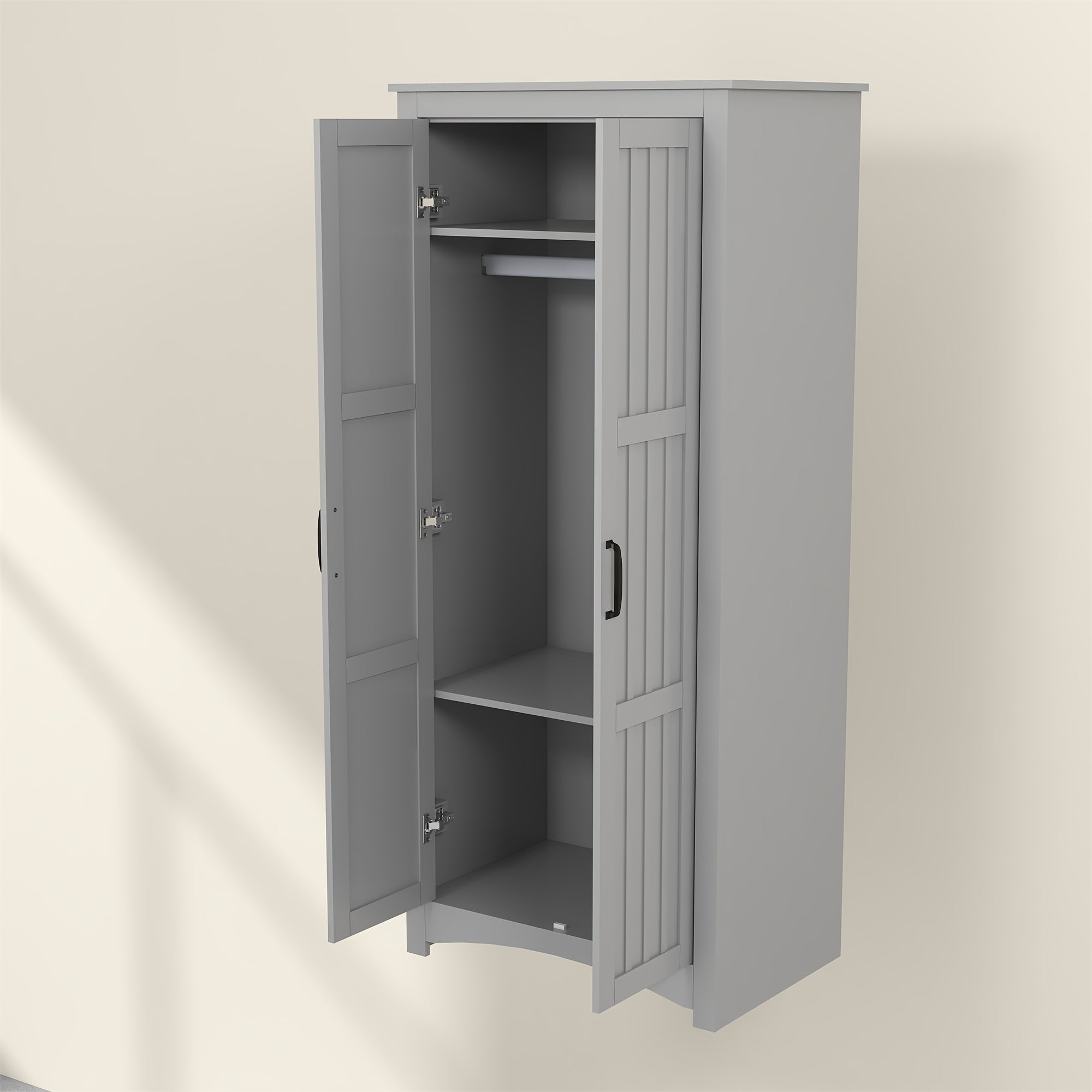 Wardrobe Armoire Closet, Bedroom Wardrobe Closet, 2 Door Gray Wardrobe Cabinet