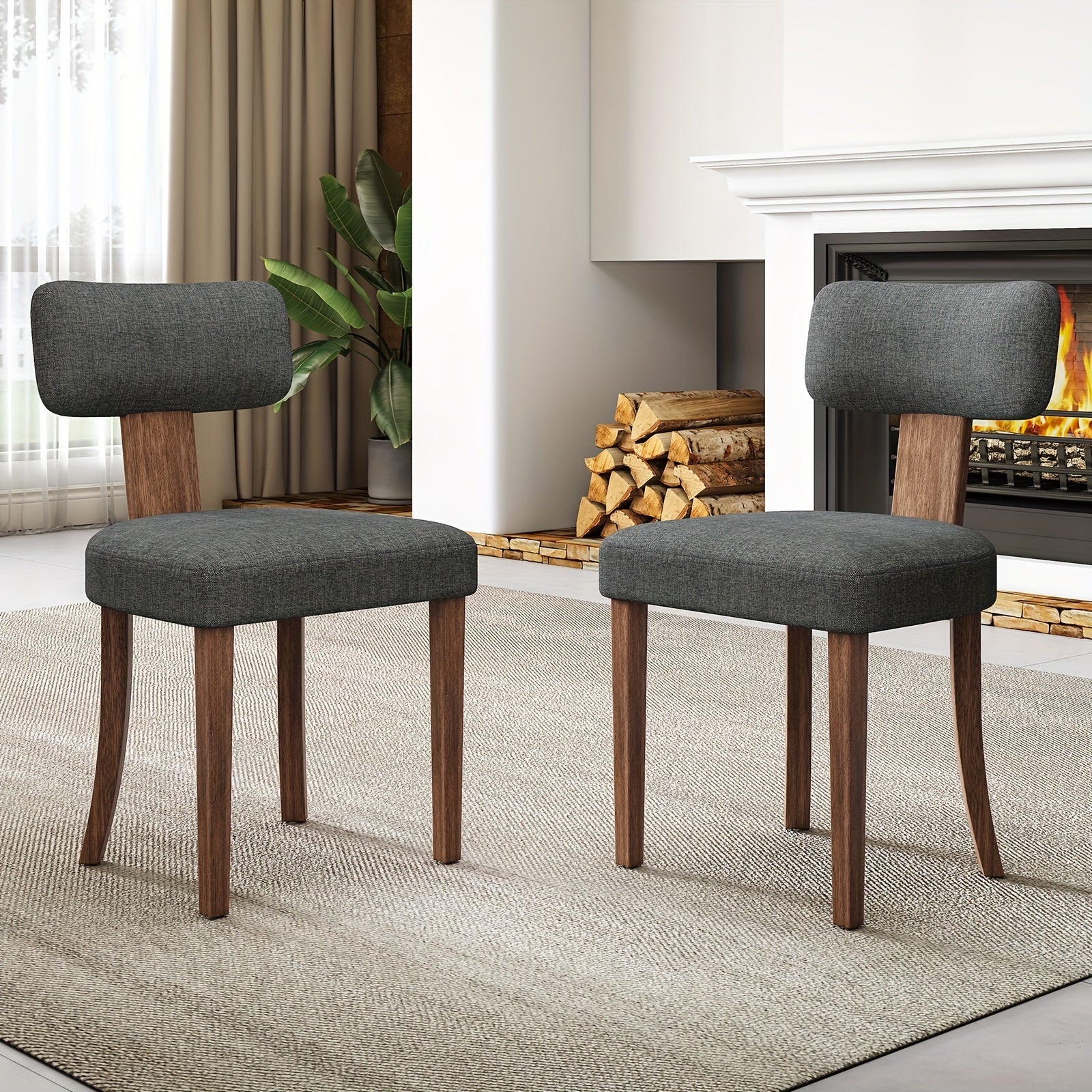 Set of 2 Modern Dining Chairs with Upholstered Curved Backrest and Boucle Seat, Hardwood Frame for Dining Table