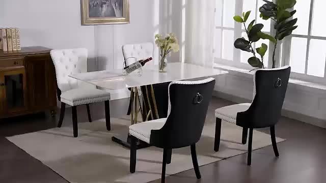 Modern Faux Leather Upholstered Dining Chair 2-Pcs Set, High-end Tufted Solid Wood PU and Velvet Upholstered Dining Chair, Chrome Nailhead Trim, Casual Style, for Kitchen, Dining Room, Living Room (White+Black/ Black+Orange/