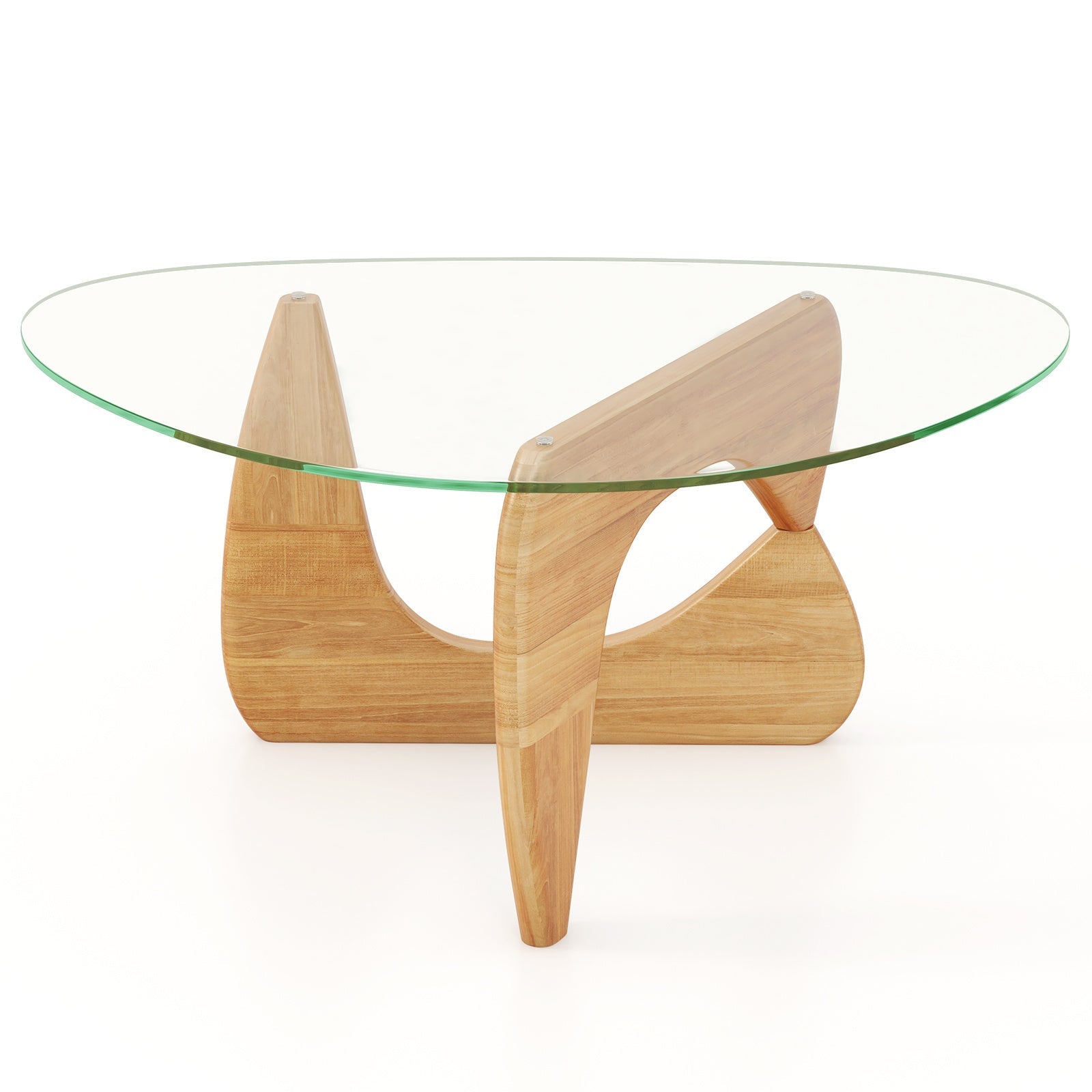 Triangle Coffee Table with Tempered Glass Top & Adjustable Rubber Wood Base