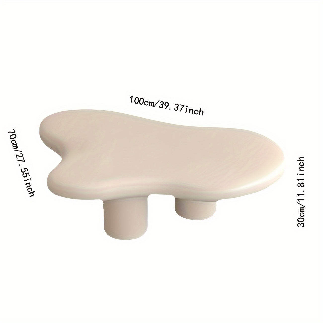 Cream White Coffee Table, Cloud-Shape Cute Coffee Table With 3 Short Legs, Modern Live Round Edge Coffee Table, Funky Minimalist Living Room Low Coffee Table For Sitting On The Floor