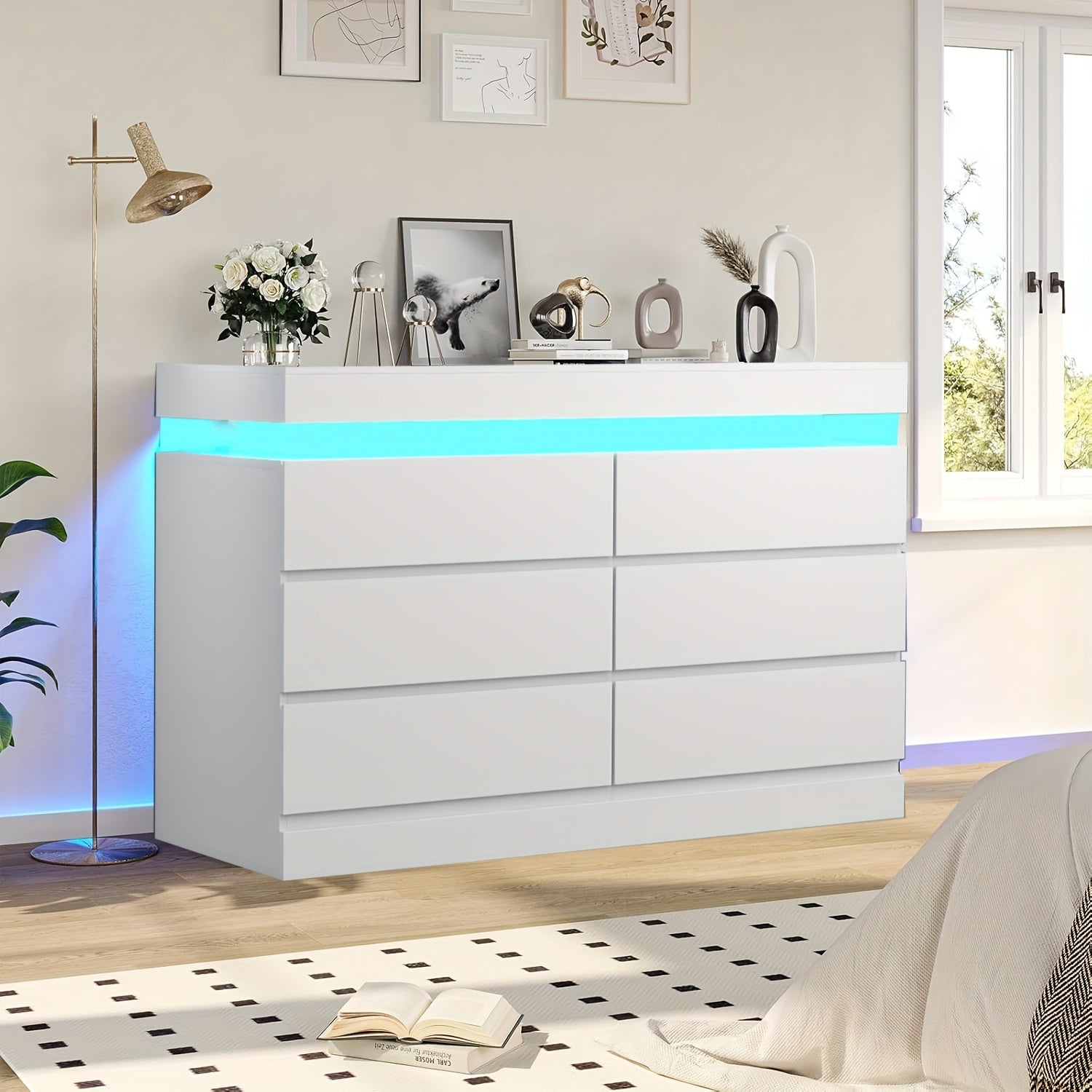 White/ Black 6/ 9 Drawer Dresser For Bedroom With Power Outlet, Dresser With LED Light, Modern Chest Of Drawers For Closet, Wide Drawer Organizer Cabinet For Bedroom, Living Room, Entryway, Hallway