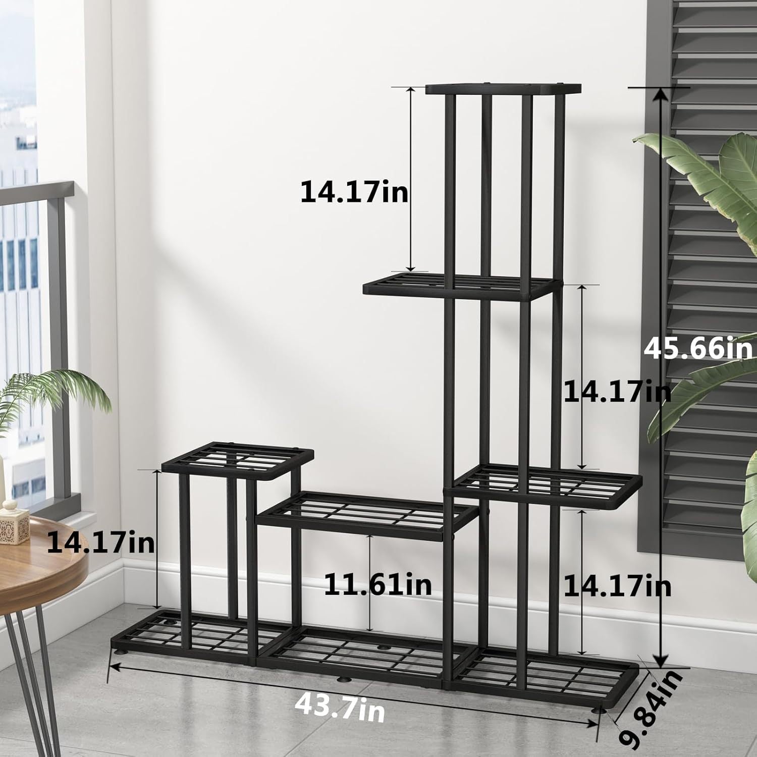 5-Tier Metal Plant Stand, Multifunctional Black Steel Shelf for Indoor and Outdoor Plants, Decorative Garden, Patio, Balcony, and Yard Plant Holder