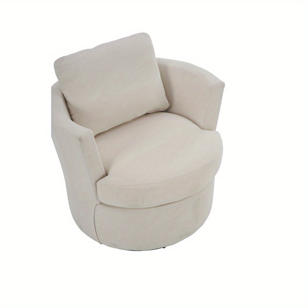 360-Degree Swivel Barrel Chair, Comfy Beige Round Accent Sofa Chair for Living Room, Leisure Arm Chair with Removable Cushion Cover for Nursery, Hotel, Bedroom, Office, Lounge, Club Chair