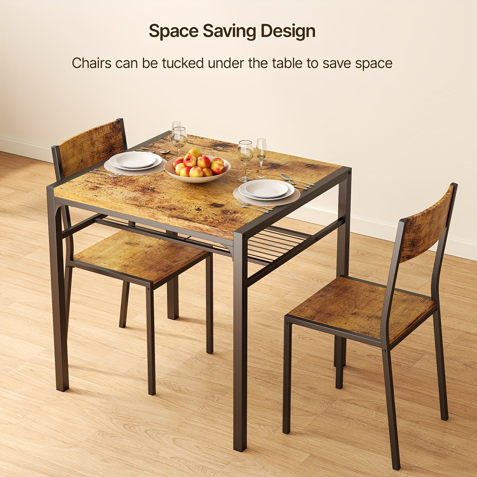 Dining Table Set For 2, 3 Piece Kitchen Table With 2 Chairs For Small Space, Apartment, Kitchen, Dining Room, Space-Saving, Retro