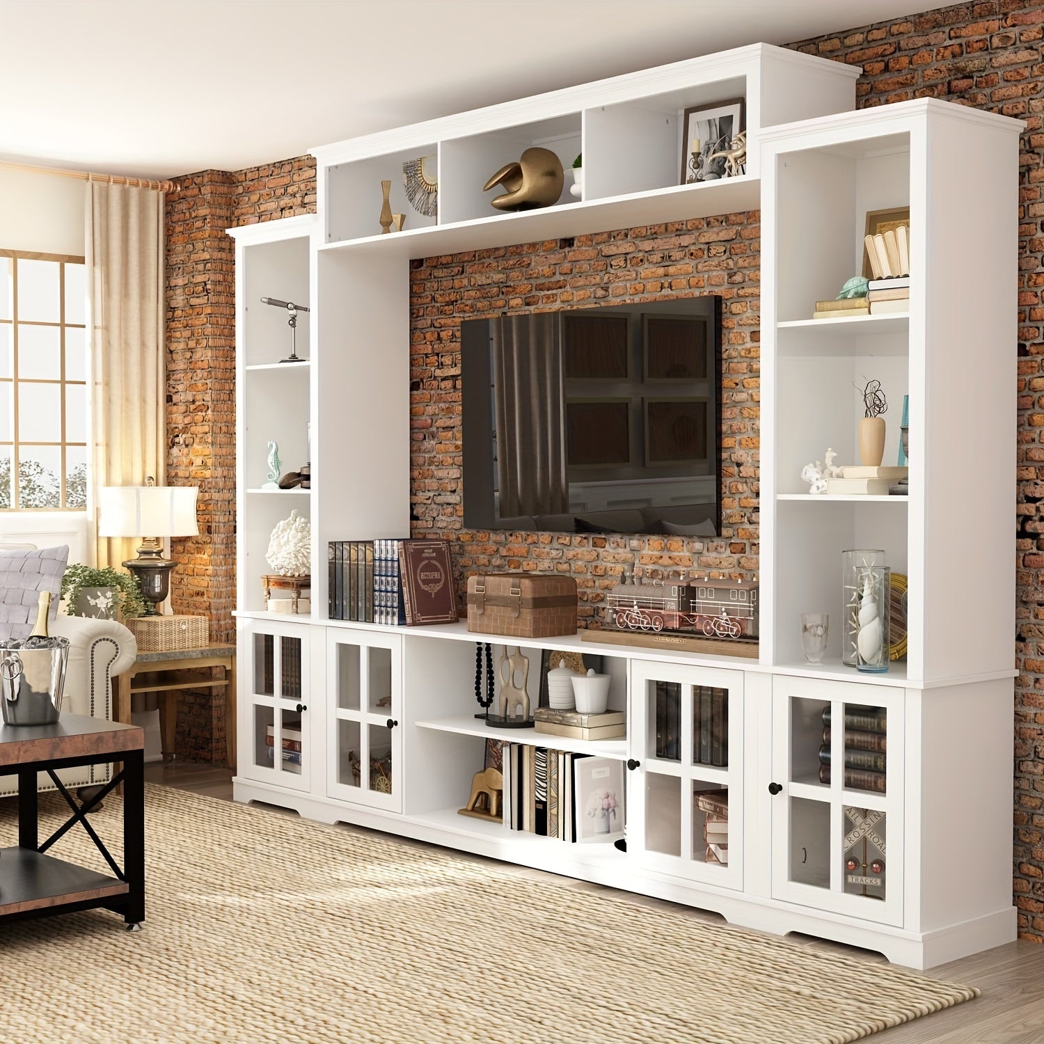 4-Piece Wall Unit TV Stand With Bookshelves For TVs Up To 165cm Modern TV Console Table Media Entertainment Center